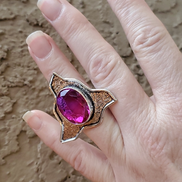 New Unique Bi-Color Tourmaline 925 Silver Ring. - Picture 5 of 16